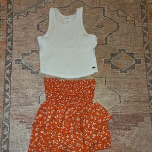White Tank Top and Orange Floral Skort girl Set